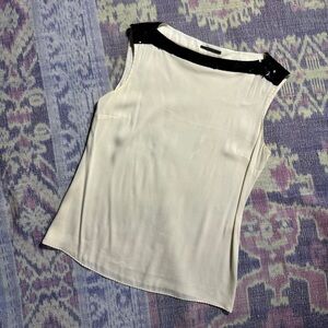Elie Tahari White Black Sequin Boat Neck Sleeveless Blouse Women's